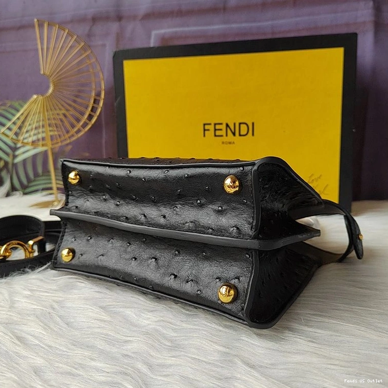 Affordable HOT Fendi ISeeU In Ostrich Peekaboo Petite Bag Black Leather 0812